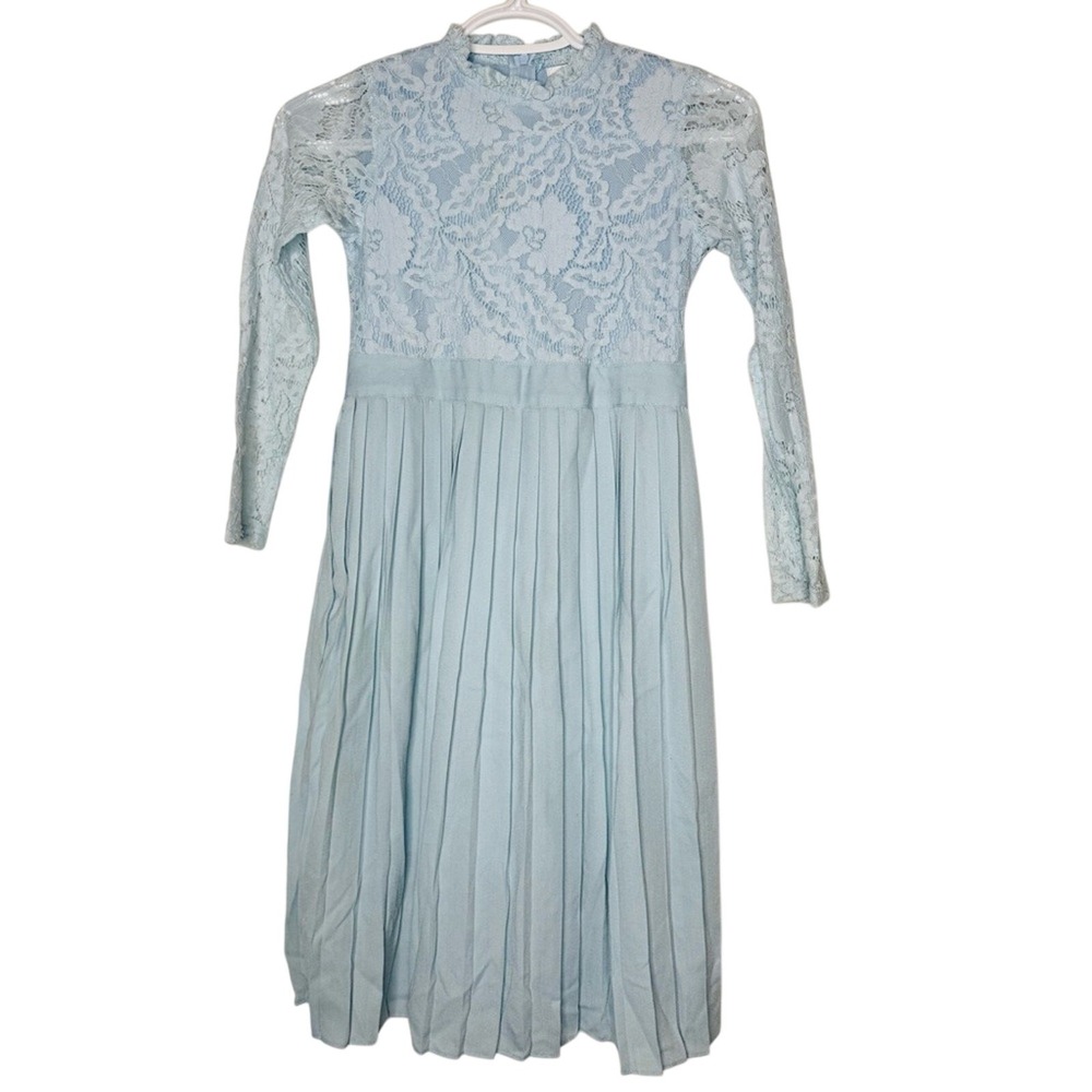 Peyton Bre Girls Baby Blue Lace Dress Sz 10‎ Pleated Long Sleeve Easter Event